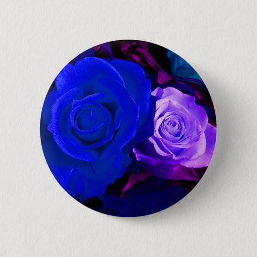 Blauwe Paarse Rozen Button -  (Voorkant)