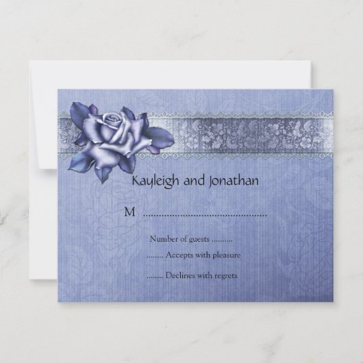 Blauwe Paarse Rozen en Lace RSVP (Voorkant)