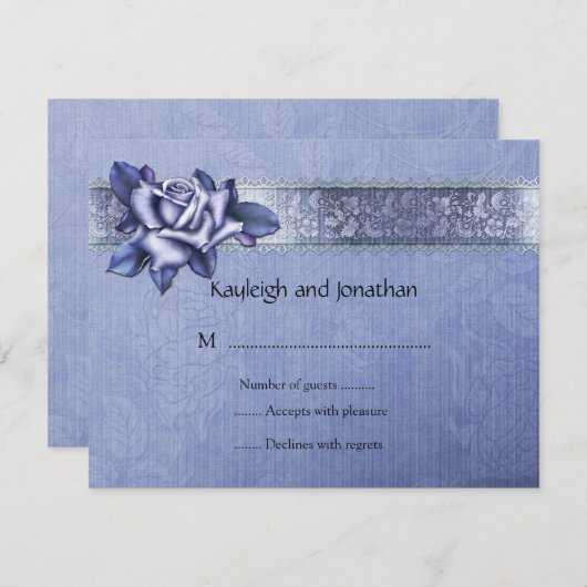 Blauwe Paarse Rozen en Lace RSVP (Voorkant / Achterkant)