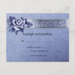 Blauwe Paarse Rozen en Lace RSVP Kaartje