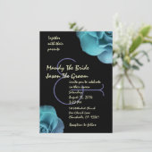 Blauwe Paarse Rozen en Sjabloon van het Zwarte Wed Kaart (Staand voorkant)