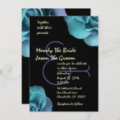 Blauwe Paarse Rozen en Sjabloon van het Zwarte Wed Kaart (Voorkant / Achterkant)