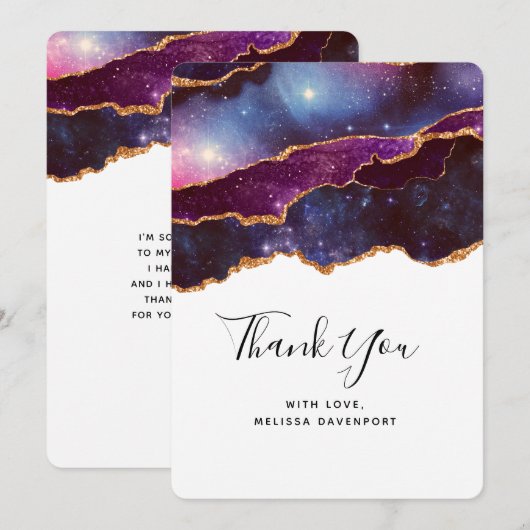 Blauwe & Paarse Ruimte & Sterren Modern Dank u Bedankkaart (Voorkant / Achterkant)