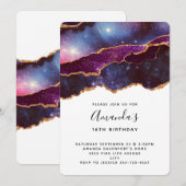 Blauwe & Paarse Ruimte & Sterren Moderne Verjaarda Kaart (Voorkant / Achterkant)