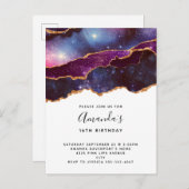 Blauwe & Paarse Ruimte & Sterren Moderne Verjaarda Uitnodiging Briefkaart (Voorkant / Achterkant)