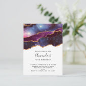 Blauwe & Paarse Ruimte & Sterren Moderne Verjaarda Uitnodiging Briefkaart (Staand voorkant)