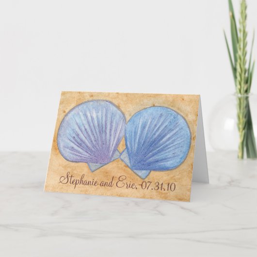 Blauwe Paarse Seashells Wedding Kaarten (Voorkant)