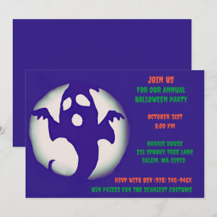 Blauwe Paarse Spooky Halloween Ghostly Party Kaart