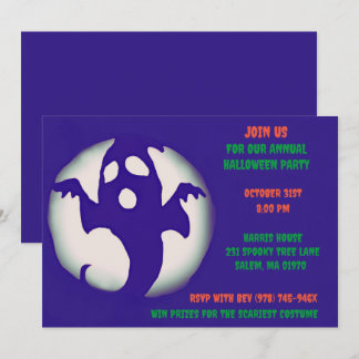Blauwe Paarse Spooky Halloween Ghostly Party Kaart