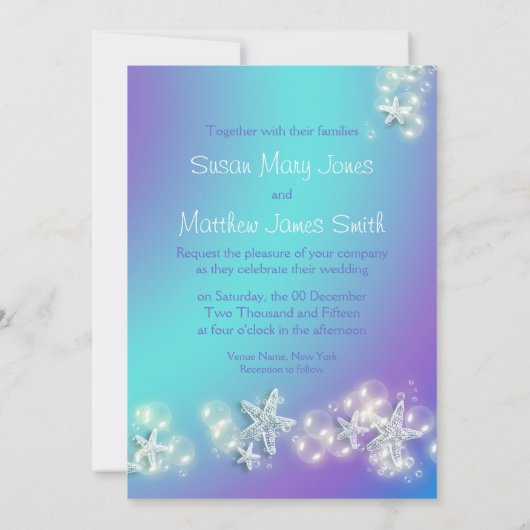 Blauwe paarse strandstrande kaart (Achterkant)