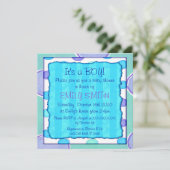 Blauwe paarse stripe doucheuitnodigingen kaart (Staand voorkant)