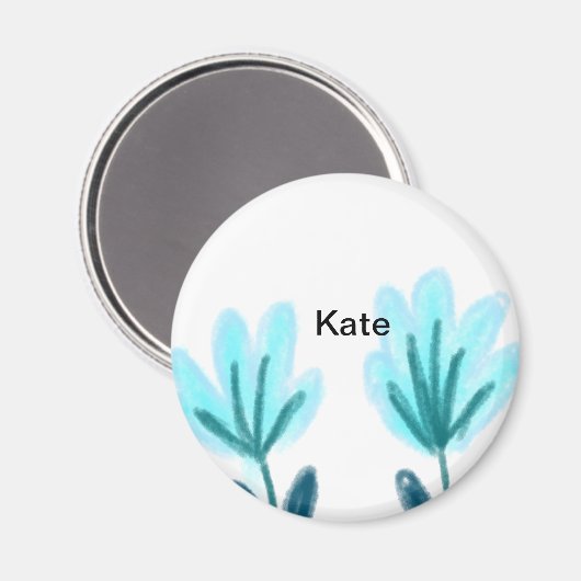 Blauwe paarse t florale waterverf voeg naamtekst t magneet (Voorkant / Achterkant)