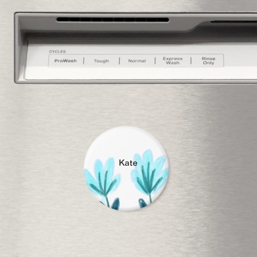 Blauwe paarse t florale waterverf voeg naamtekst t magneet (Insitu (Vaatwasser))