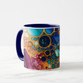 Blauwe, Paarse, turquoise alcohol & inktbellen Mok (Voorkant links)