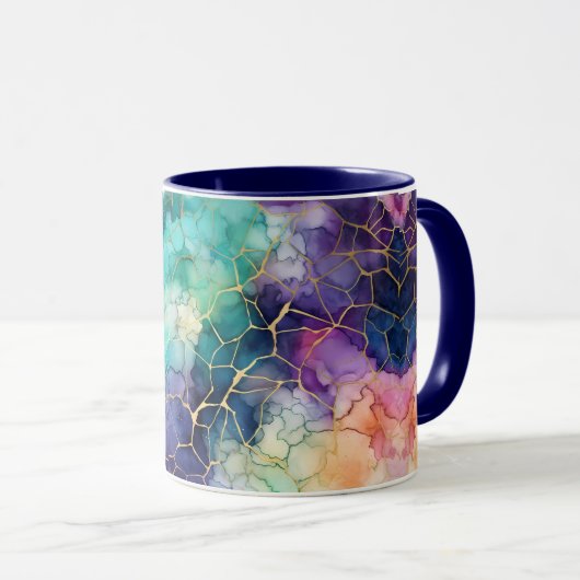 Blauwe Paarse Turquoise Perzik Alcohol & Inkt Bubb Mok (Voorkant rechts)