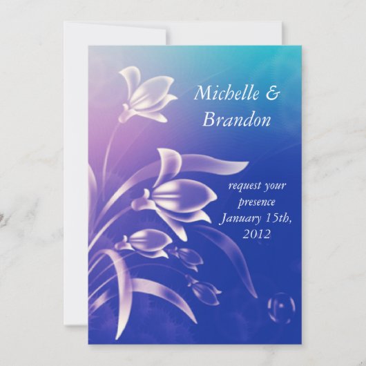 Blauwe Paarse uitnodiging voor een bruiloft (Voorkant)