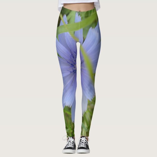 Blauwe Paarse ventilator Elegant Floral Leggings (Voorkant)