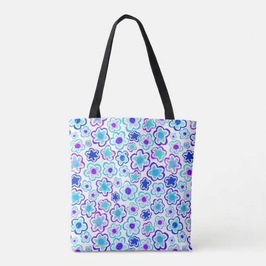 Blauwe Paarse ventilator met handschrift zomerFlor Tote Bag (Achterkant)