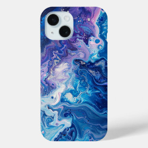 Blauwe Paarse Verf Giet Abstracte Vloeibare Esthet iPhone 15 Case