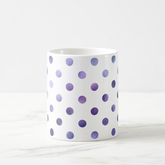 Blauwe Paarse Violet Metallic Faux Foil Polka Dot Koffiemok (Center)