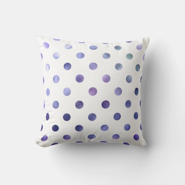 Blauwe Paarse Violet Metallic Faux Foil Polka Dot Kussen (Voorkant)