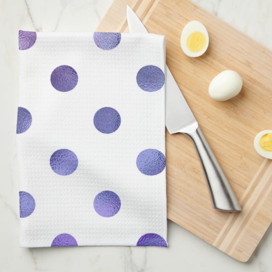 Blauwe Paarse Violet Metallic Folie Polka Dot Theedoek (Quarter Fold)