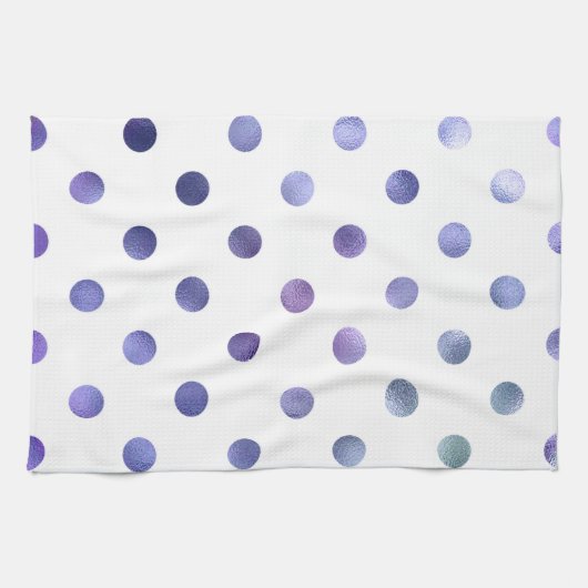 Blauwe Paarse Violet Metallic Folie Polka Dot Theedoek (Horizontaal)
