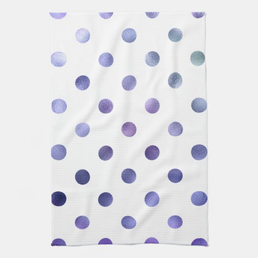 Blauwe Paarse Violet Metallic Folie Polka Dot Theedoek (Verticaal)