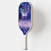Blauwe Paarse Vlinder en Glitter Monogram Naam Pickleball Paddle (Links)