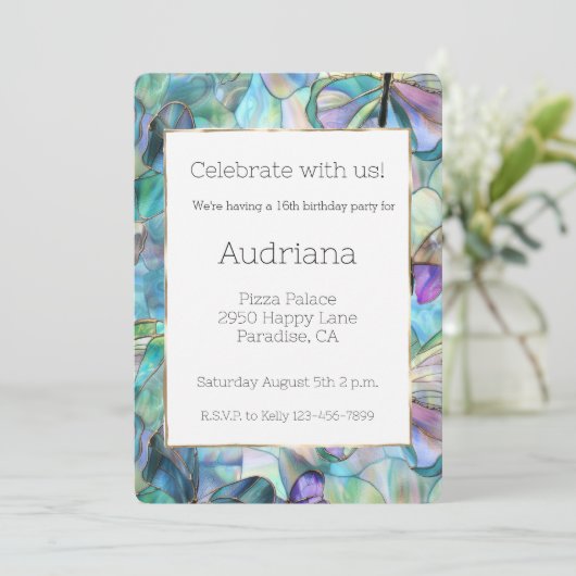 Blauwe Paarse vlinders 16e verjaardag Kaart (Staand voorkant)