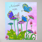 Blauwe & Paarse Vlinders Bloementuin - Natuur Poster (Voorkant)