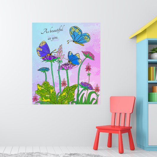 Blauwe & Paarse Vlinders Bloementuin - Natuur Poster (Kinderkamer 1)