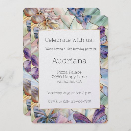 Blauwe Paarse vlinders Verjaardag Kaart (Voorkant / Achterkant)