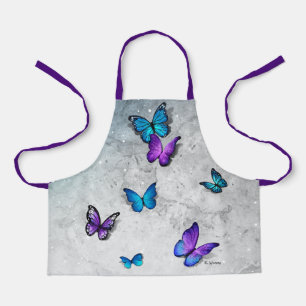 Blauwe Paarse Waterverf 3D Butterfly Name Monogram Schort