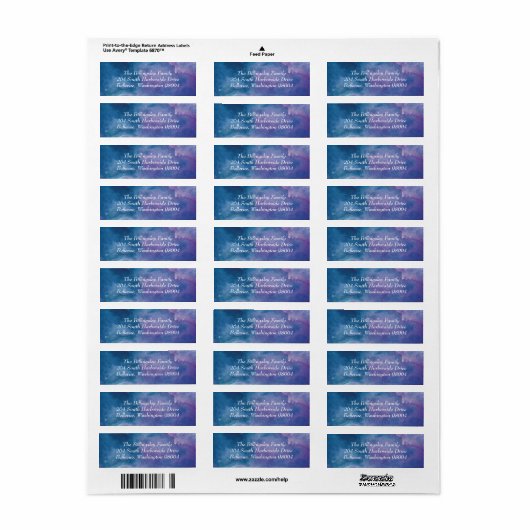 Blauwe Paarse Waterverf Adres label (Full Sheet)
