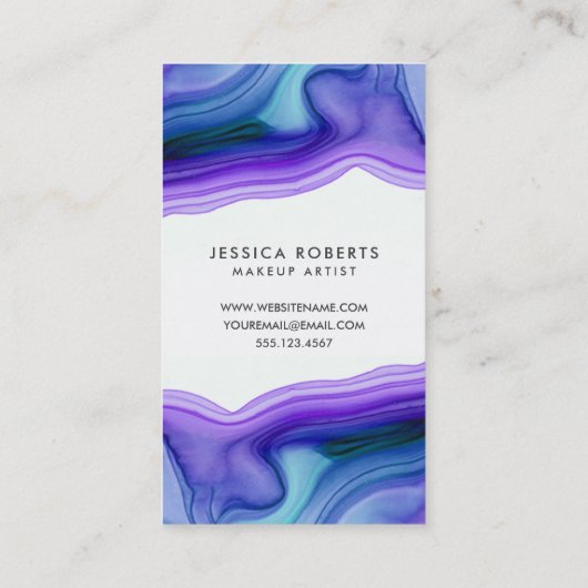 Blauwe Paarse Waterverf Agaat Make-up Artist Visitekaartje (Achterkant)