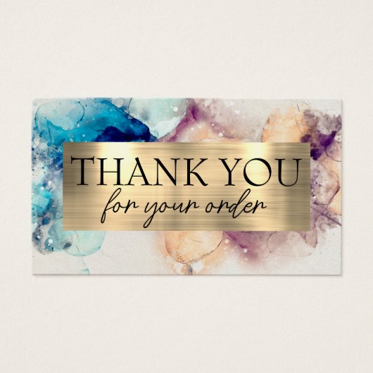 Blauwe paarse waterverf bedankt voor je kortingska visitekaartje (Voorkant)
