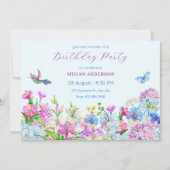 Blauwe Paarse Waterverf Bloem Bloem Verjaardag Kaart (Voorkant)