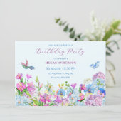 Blauwe Paarse Waterverf Bloem Bloem Verjaardag Kaart (Staand voorkant)