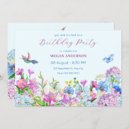 Blauwe Paarse Waterverf Bloem Bloem Verjaardag Kaart