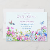 Blauwe Paarse Waterverf Bloembloem baby shower Kaart (Voorkant)