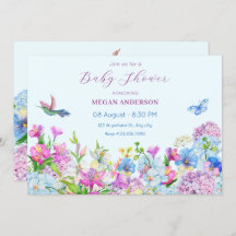 Blauwe Paarse Waterverf Bloembloem baby shower
