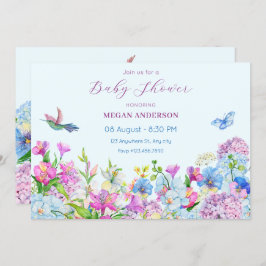 Blauwe Paarse Waterverf Bloembloem baby shower Kaart