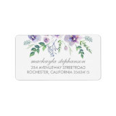 Blauwe Paarse Waterverf Bloemen Bruiloft Etiket (Voorkant)