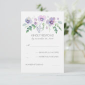 Blauwe Paarse Waterverf Bloemen Bruiloft RSVP (Staand voorkant)