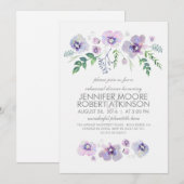 Blauwe Paarse Waterverf Bloemen Repetitie Diner Kaart (Voorkant / Achterkant)