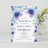 Blauwe Paarse Waterverf Bloemen Vrijgezellenfeest Kaart (Staand voorkant)