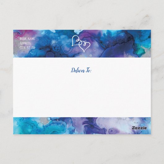 Blauwe Paarse Waterverf Bruiloft Save the Date Briefkaart (Achterkant)