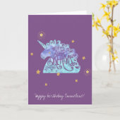 Blauwe Paarse Waterverf Eenhoorn Kaart (Gele Bloem)