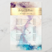 Blauwe Paarse Waterverf en goudfolie prijslijst Flyer (Voorkant)